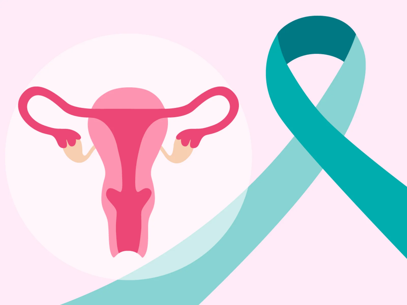 Illustration of uterus and teal awareness ribbon.