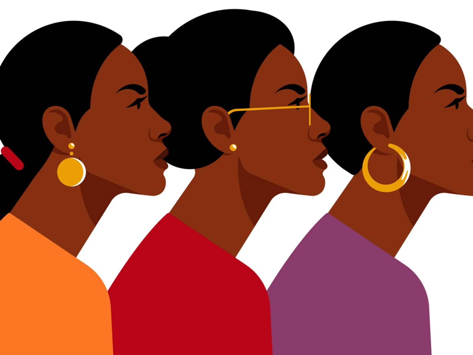 Illustrated side profiles of three women