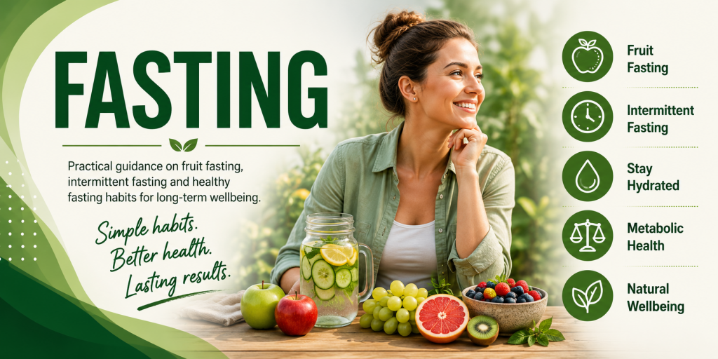 Fasting hub banner covering Natural Healing, Health & Weight Loss, Nutrition, Super Foods and Metabolism