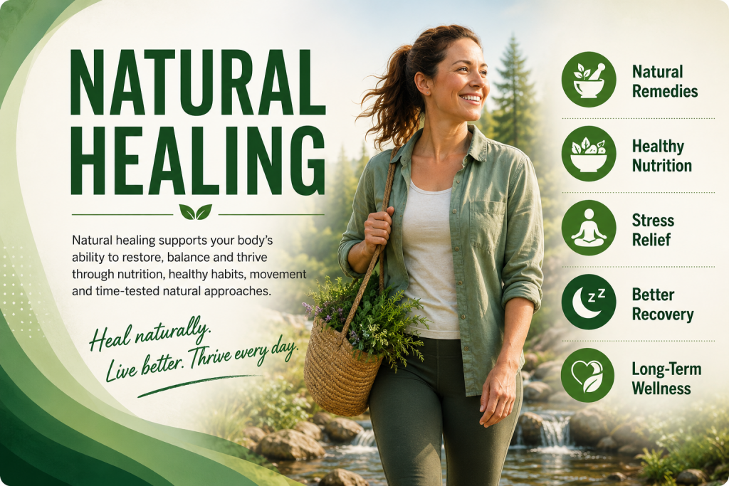 Natural Healing hub banner covering Healthy Habits, Nutrition, Super Foods, Stress and Sleep