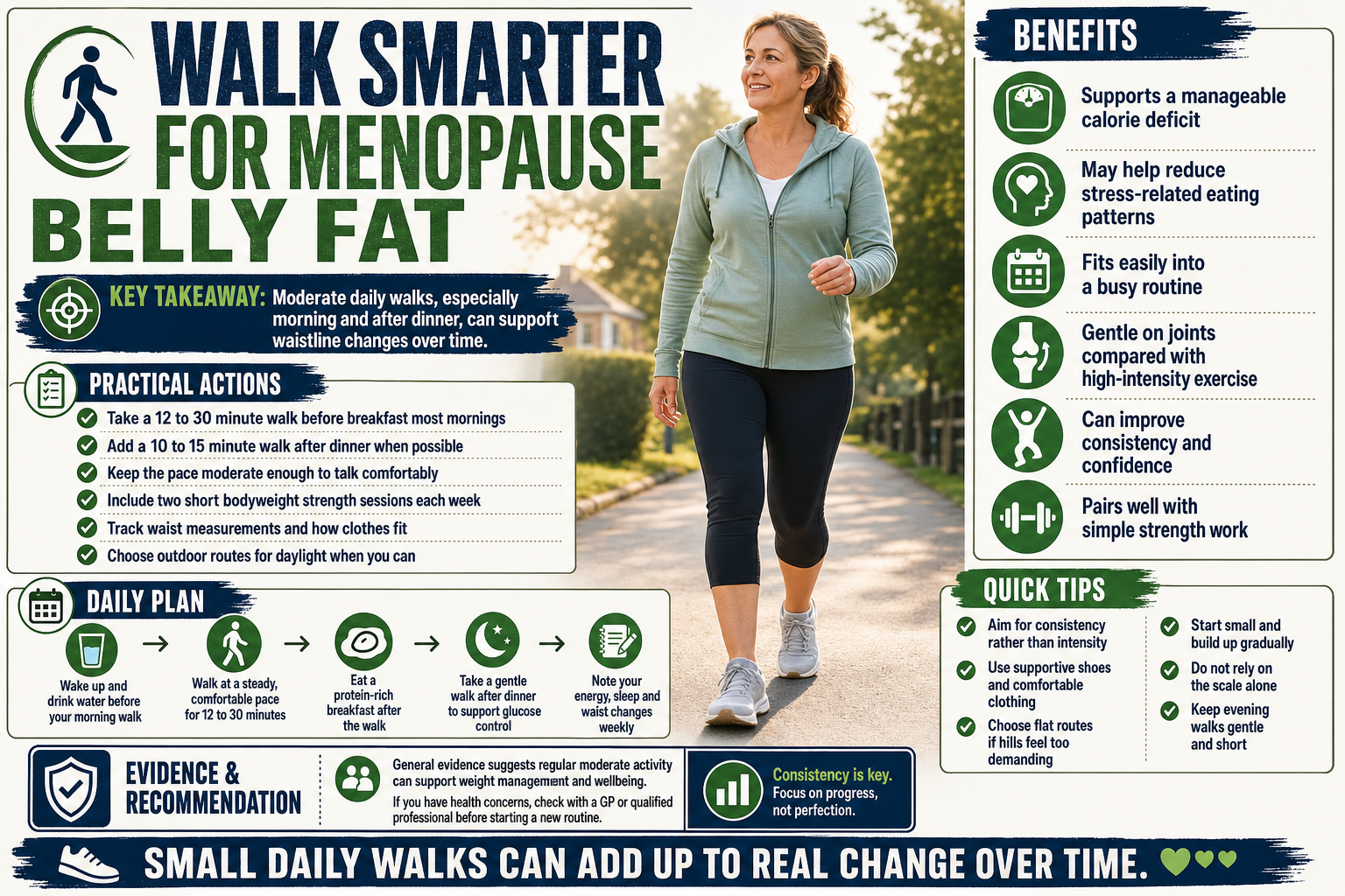 Woman walking outdoors in the morning on a leafy path